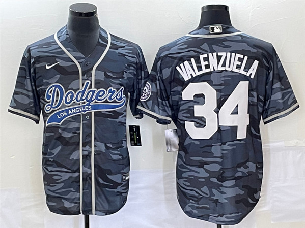 Men's Los Angeles Dodgers #34 Toro Valenzuela Gray Camo Cool Base With Patch Stitched Baseball Jersey